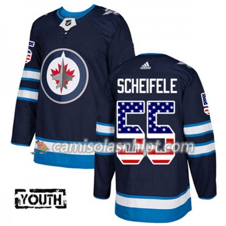 Camisola Winnipeg Jets Mark Scheifele 55 Adidas 2017-2018 Navy Azul USA Flag Fashion Authentic - Criança